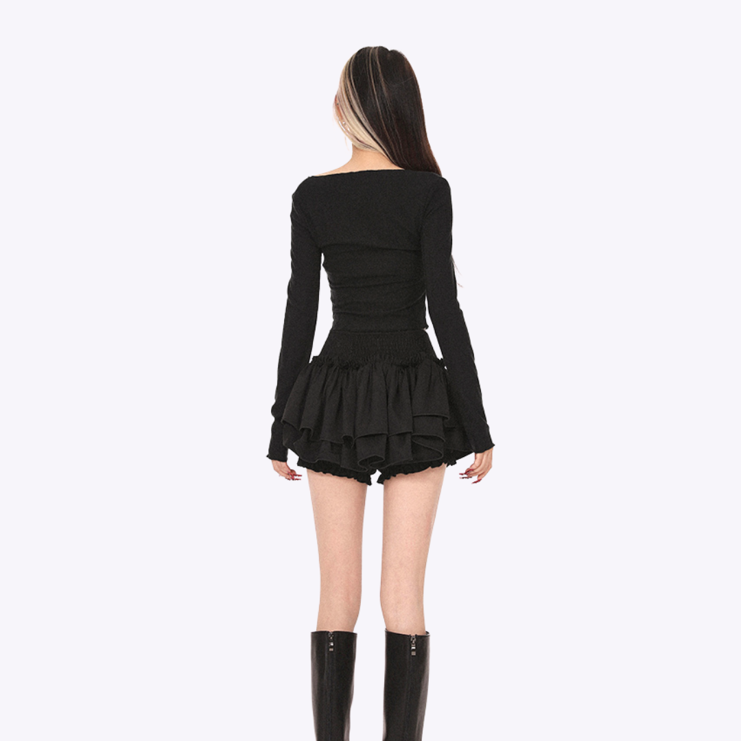Image of Ruffled Flounce Skirt with Lining Shorts